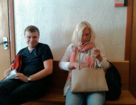 Uladzimir Labkovich and Tatsiana Reviaka at court on 6 August 2013. Photo by Barys Haretski